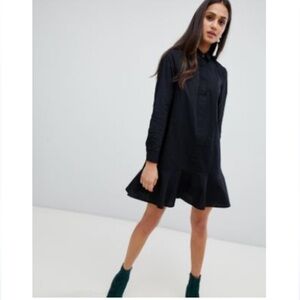ASOS Mini pleat peplum long sleeve collared dress